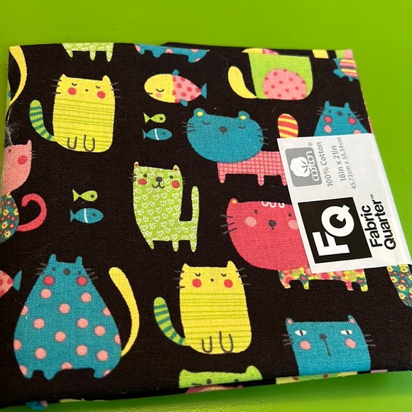 FAT QUARTER cat fabric happy sleepy faces fish cotton print kitty dots stripe - Picture 1 of 4